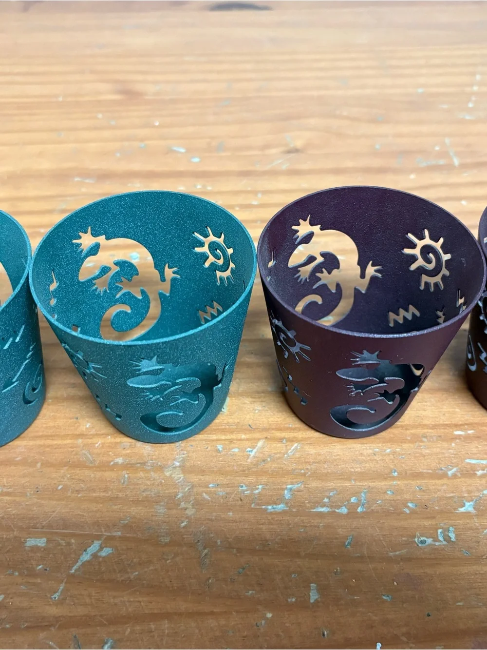 PartyLite Teal and Plum Lizard Cutout Tea Light Holders